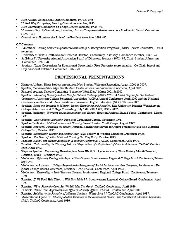 Catherine Clack's resume page 3
