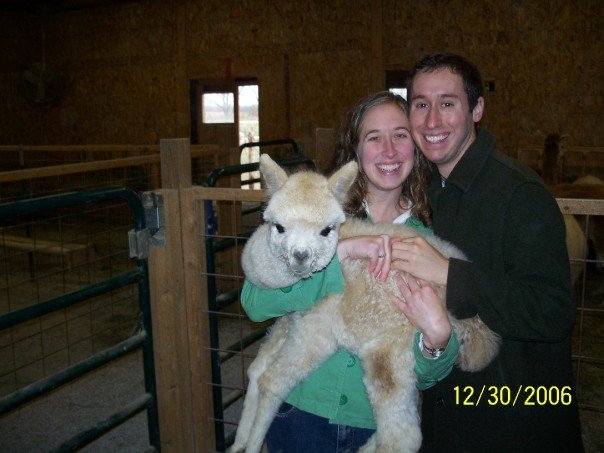Elizabeth, Greg, and baby alpaca